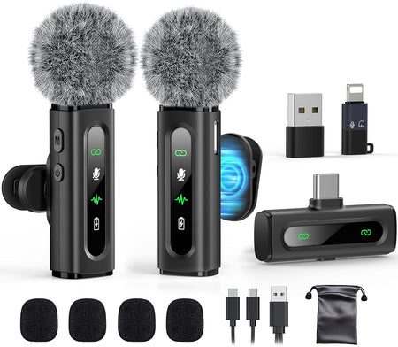 USB-C Wireless Lavalier Mic – Clip-On Mini Mic with Noise Cancellation