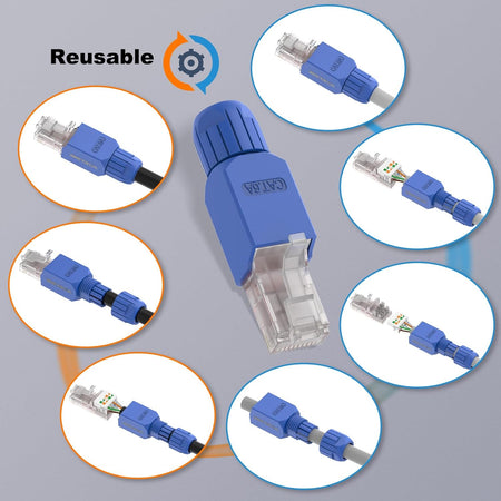 RJ45 CAT6A Tool-Free Plug – 6 Pack, Gold-Plated UTP for 23–26AWG