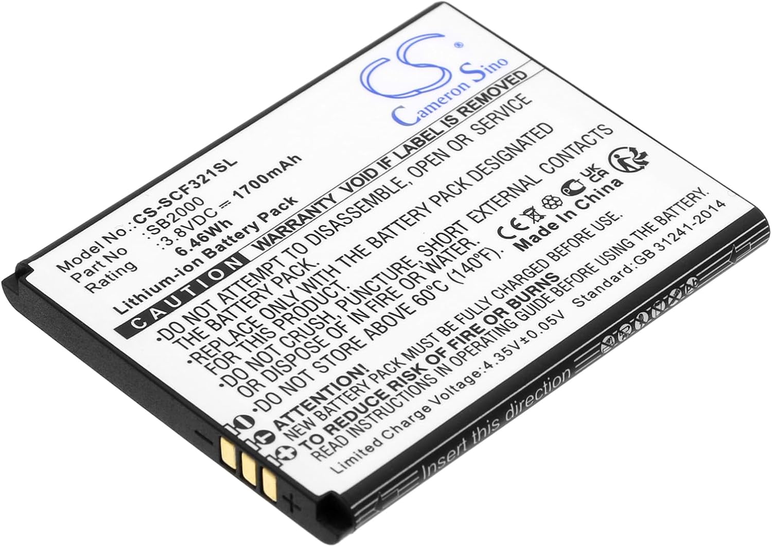 1700mAh / 6.46Wh Replacement Battery for Flip SC3218B, Flip SC3218T, SB2000