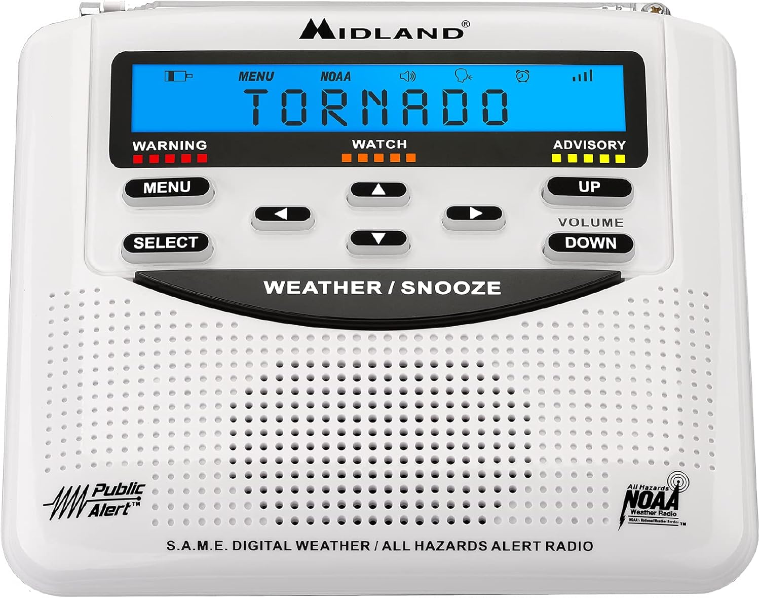 Pre-owned, cleaned and tested, Midland model# WR1208 NOAA weather alert radio. Already pre-programmed for Greene county IN. All that is required is to plug it in, raise antenna and turn it on-you are all set to be pre-warned and safer! Perfect for all cities/towns in the county!
