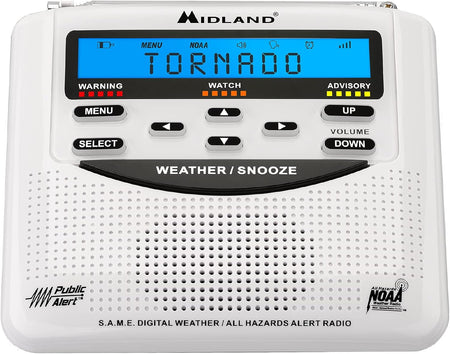 Pre-owned, cleaned and tested, Midland model# WR1208 NOAA weather alert radio. Already pre-programmed for Greene county IN. All that is required is to plug it in, raise antenna and turn it on-you are all set to be pre-warned and safer! Perfect for all cities/towns in the county!