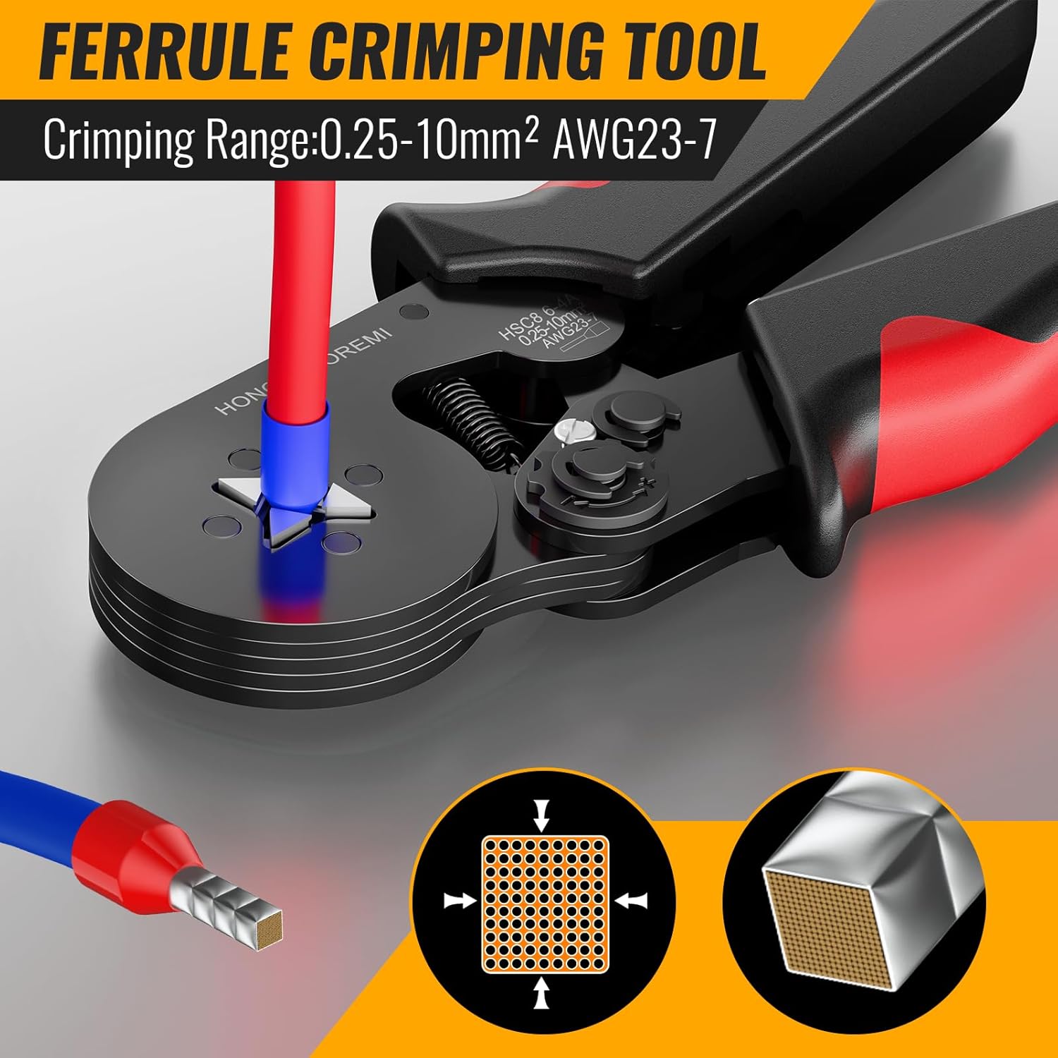 Ferrule Crimping Tool Kit with 1800PCS Wire Ferrules, Self-Adjusting Ratchet Crimper, 4-Corner Crimping Pliers for AWG 20-8 Electrical, Automotive & DIY Wiring