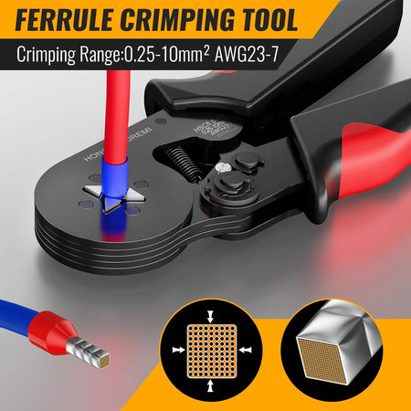 Ferrule Crimping Tool Kit with 1800PCS Wire Ferrules, Self-Adjusting Ratchet Crimper, 4-Corner Crimping Pliers for AWG 20-8 Electrical, Automotive & DIY Wiring