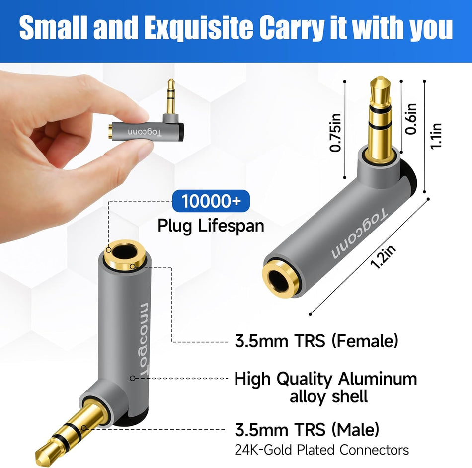 Right-Angle Adapter 1/8" (3.5mm) Stereo Male to 1/8" (3.5mm) Stereo Female