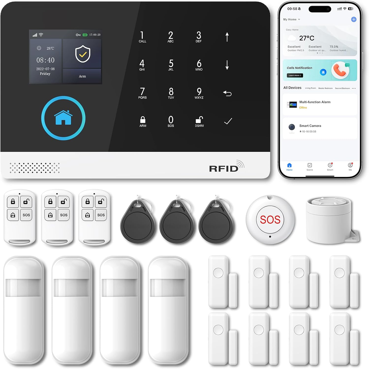 Home Security Alarm System – WiFi/GSM, Alexa Compatible, No Monthly Fees