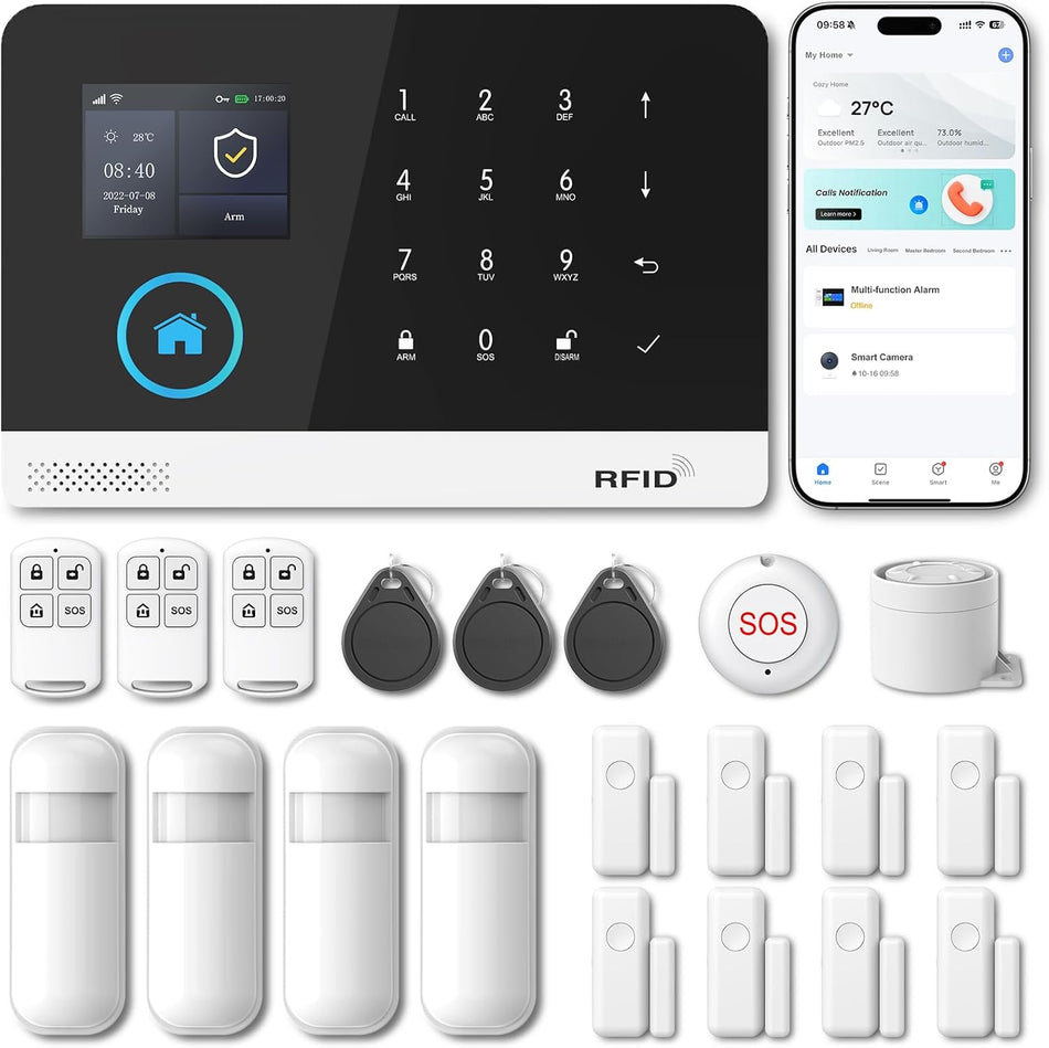 Home Security Alarm System – WiFi/GSM, Alexa Compatible, No Monthly Fees