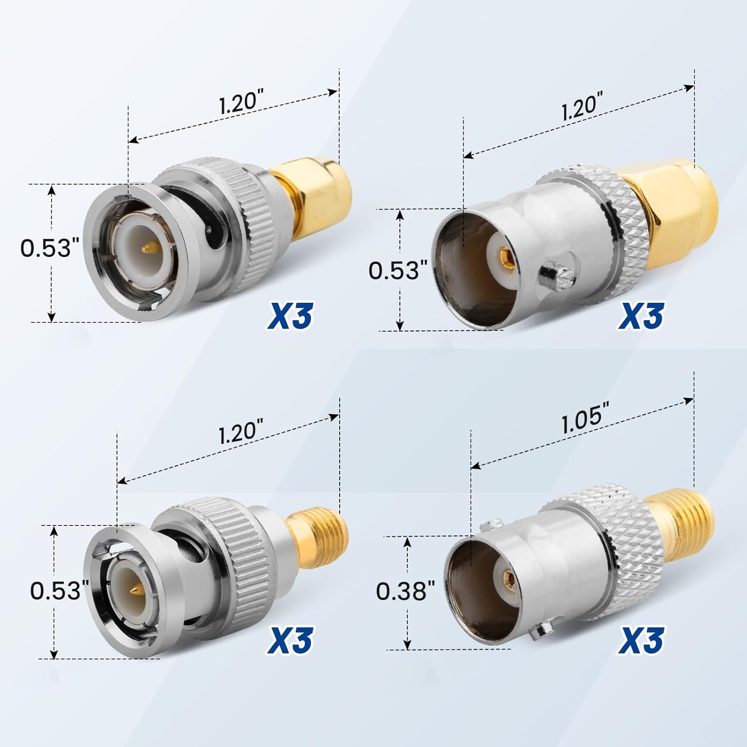 ALL SMA to BNC Adapter's 50 Ohm Gold Plated Brass