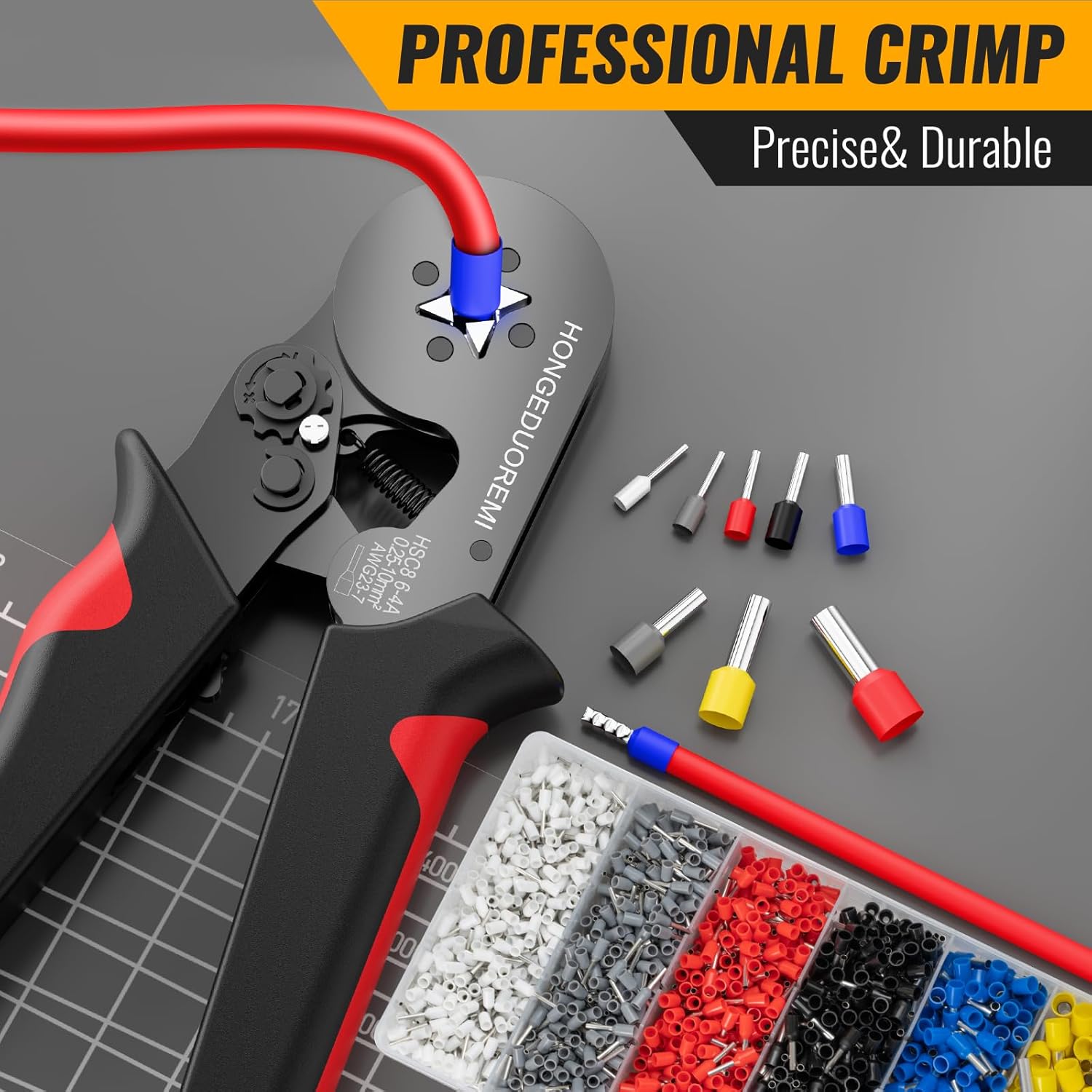 Ferrule Crimping Tool Kit with 1800PCS Wire Ferrules, Self-Adjusting Ratchet Crimper, 4-Corner Crimping Pliers for AWG 20-8 Electrical, Automotive & DIY Wiring