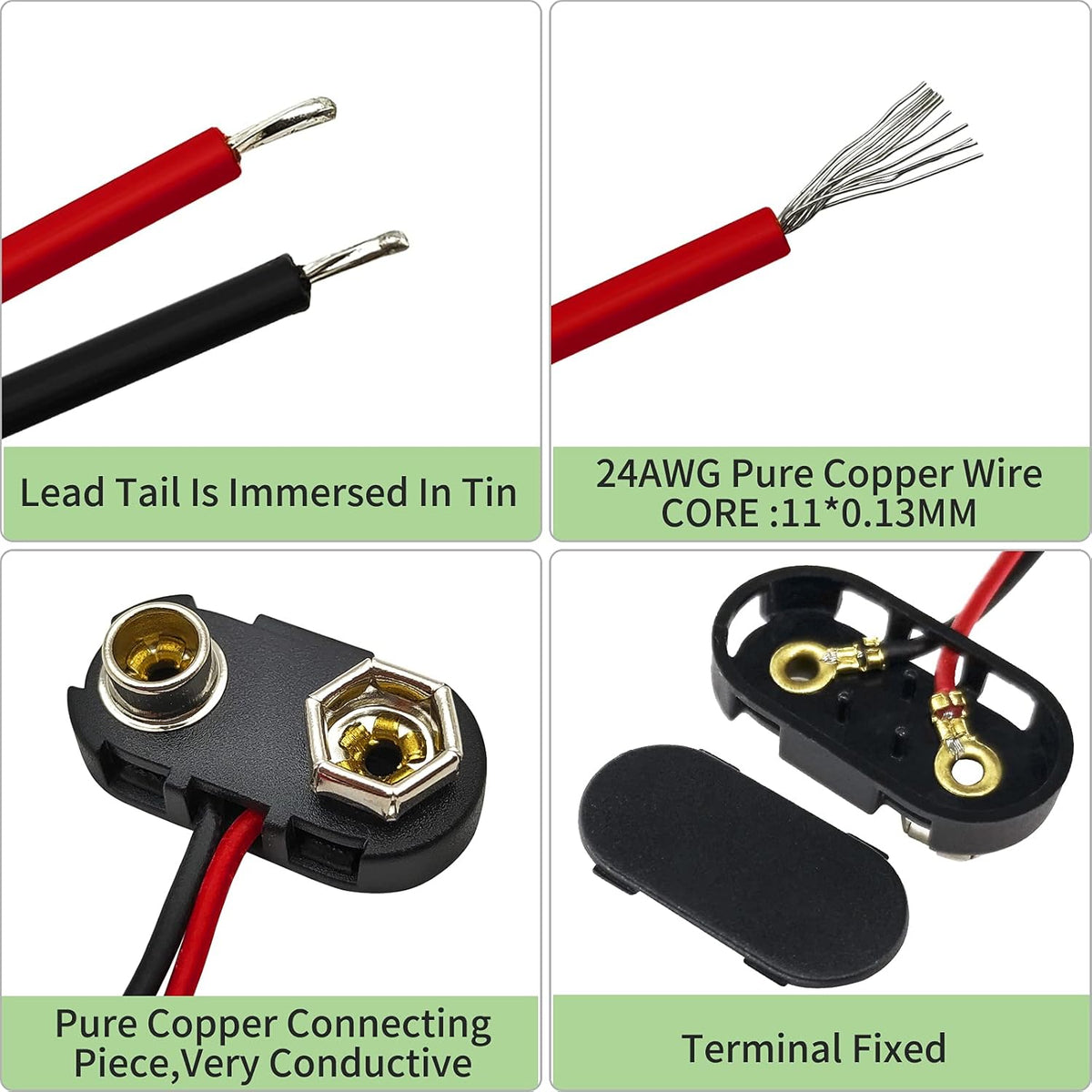 9V Battery Connector (5-Pack) – T-Type Hard Shell Buckle Clip