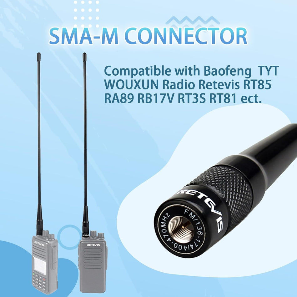 Retevis SMA-M Antenna – 14.8" Dual Band Whip
