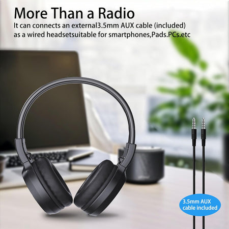 Rechargeable FM Radio Headphones with Soft Ear Muffs & Built-In Receiver