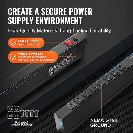1U Rack PDU Power Strip – 8 Outlet, Surge Protected, 6ft Cord