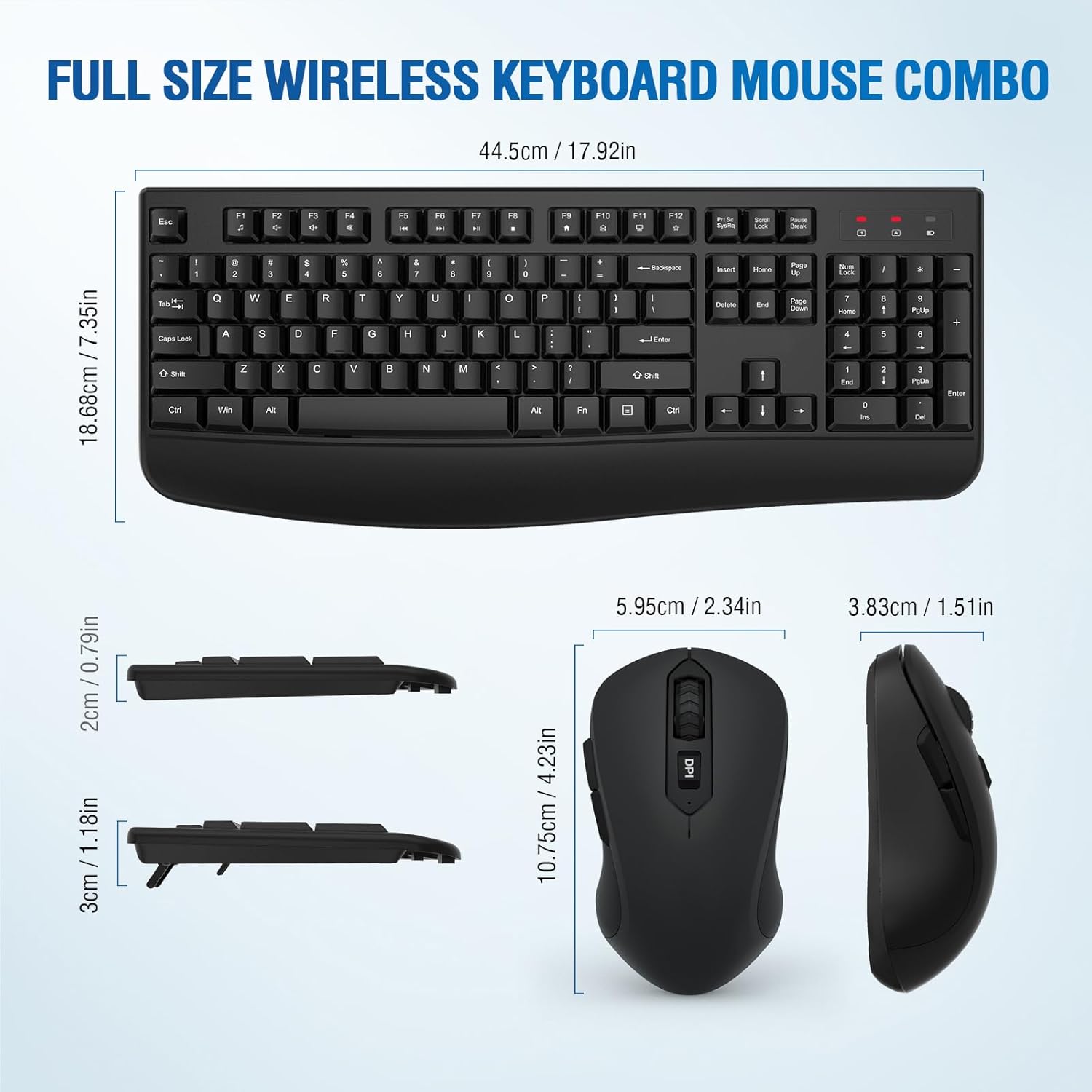 Wireless Keyboard & Mouse Combo Full-Size w/ Palm Rest Black #KBM-2400