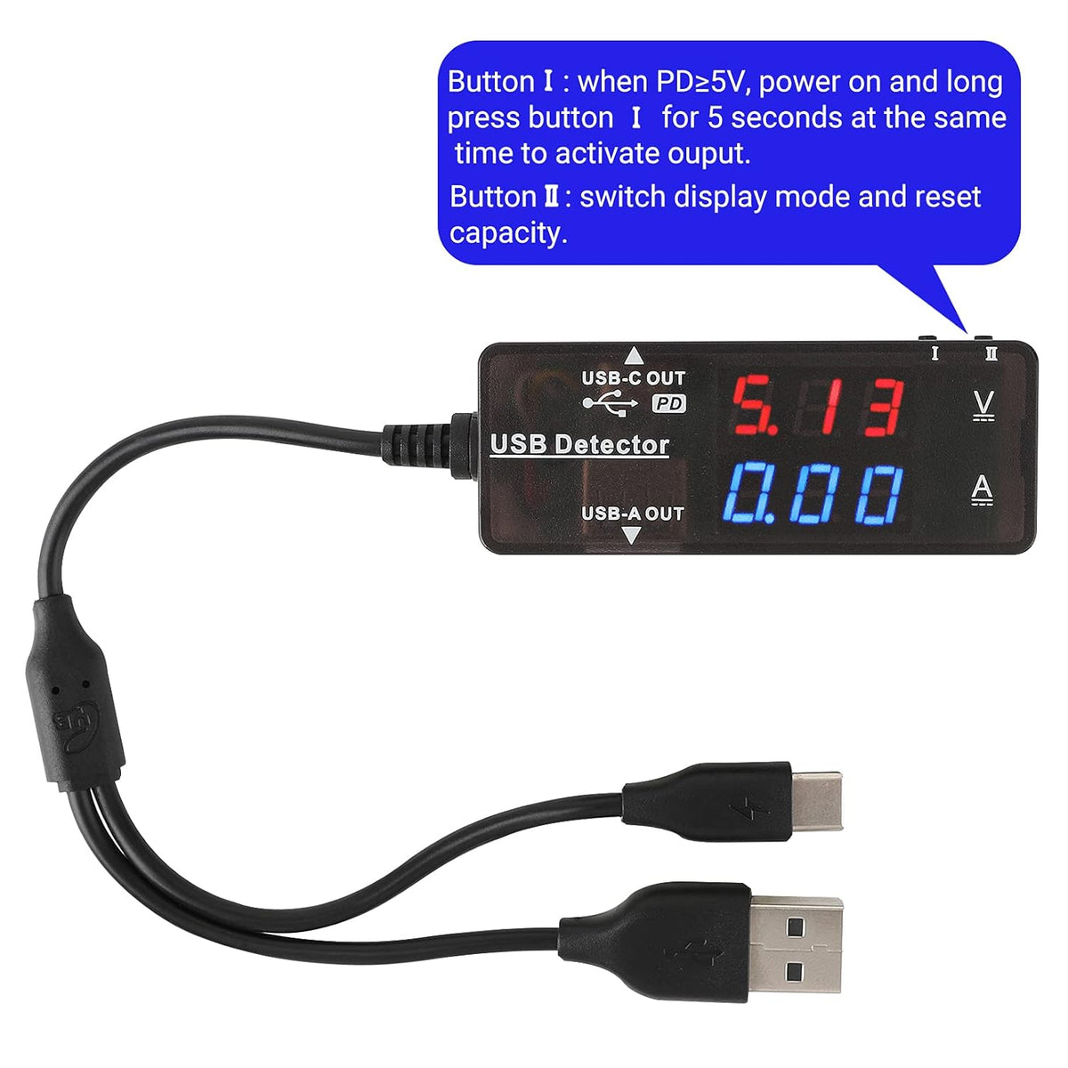 USB-A/C Multimeter Tester – 7-Mode LED Display PD QC 3.0