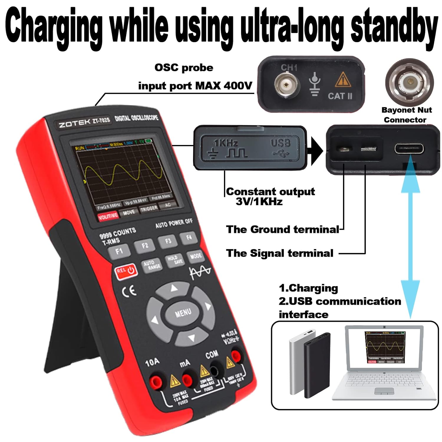 2-in-1 Oscilloscope Multimeter – 10MHz Bandwidth,