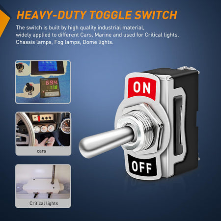 90012E Heavy Duty Rocker Toggle Switch – 15A 250V / 20A 125V, SPST 2-Pin ON/OFF, Metal Bat with Waterproof Boot Cap Cover