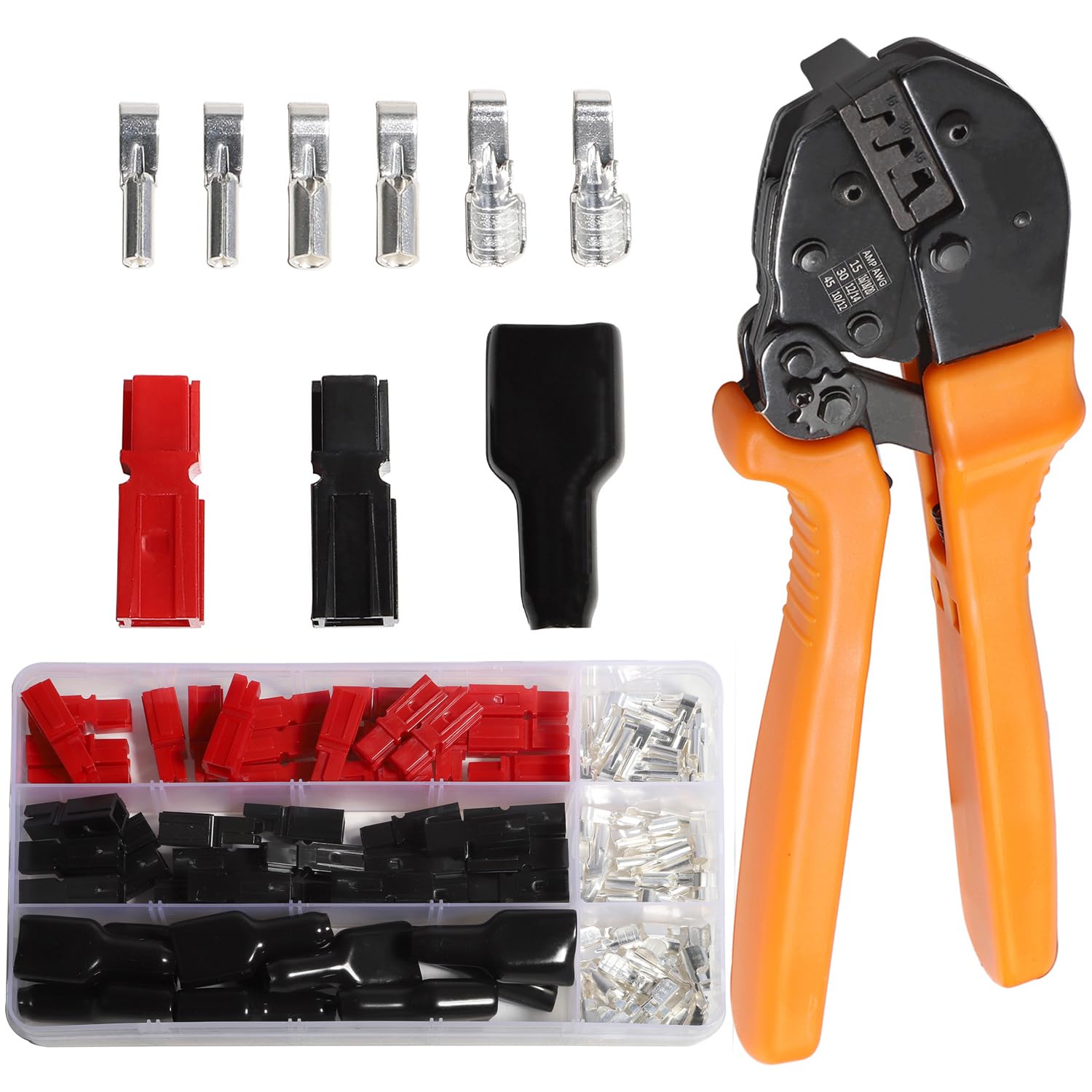 15/30/45A Battery Connector & Crimp Tool Kit – AWG10-20, Red/Black Quick Disconnect Set**
