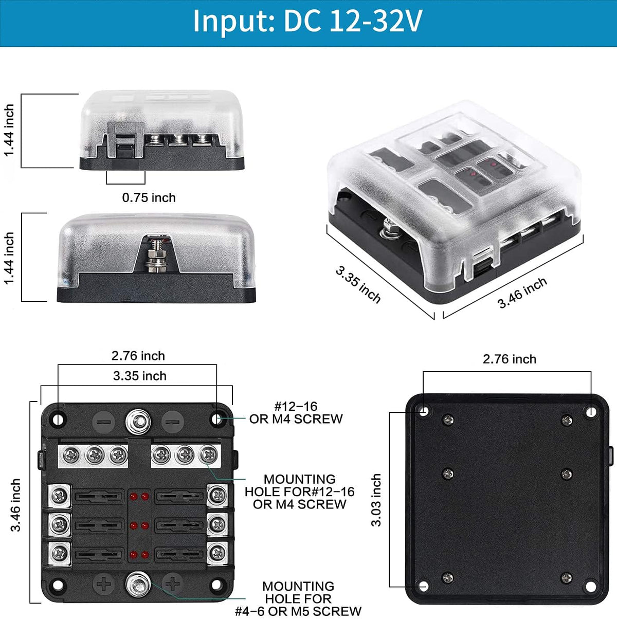 6 Way 12V Blade Fuse Block with LED Indicator & Cover