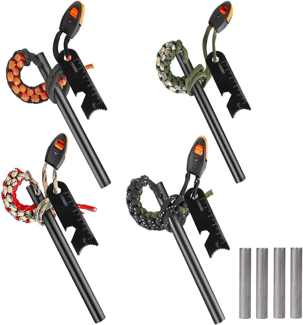 Ferro Rod Fire Starter Survival Tool Kit 6-in-1 with Paracord