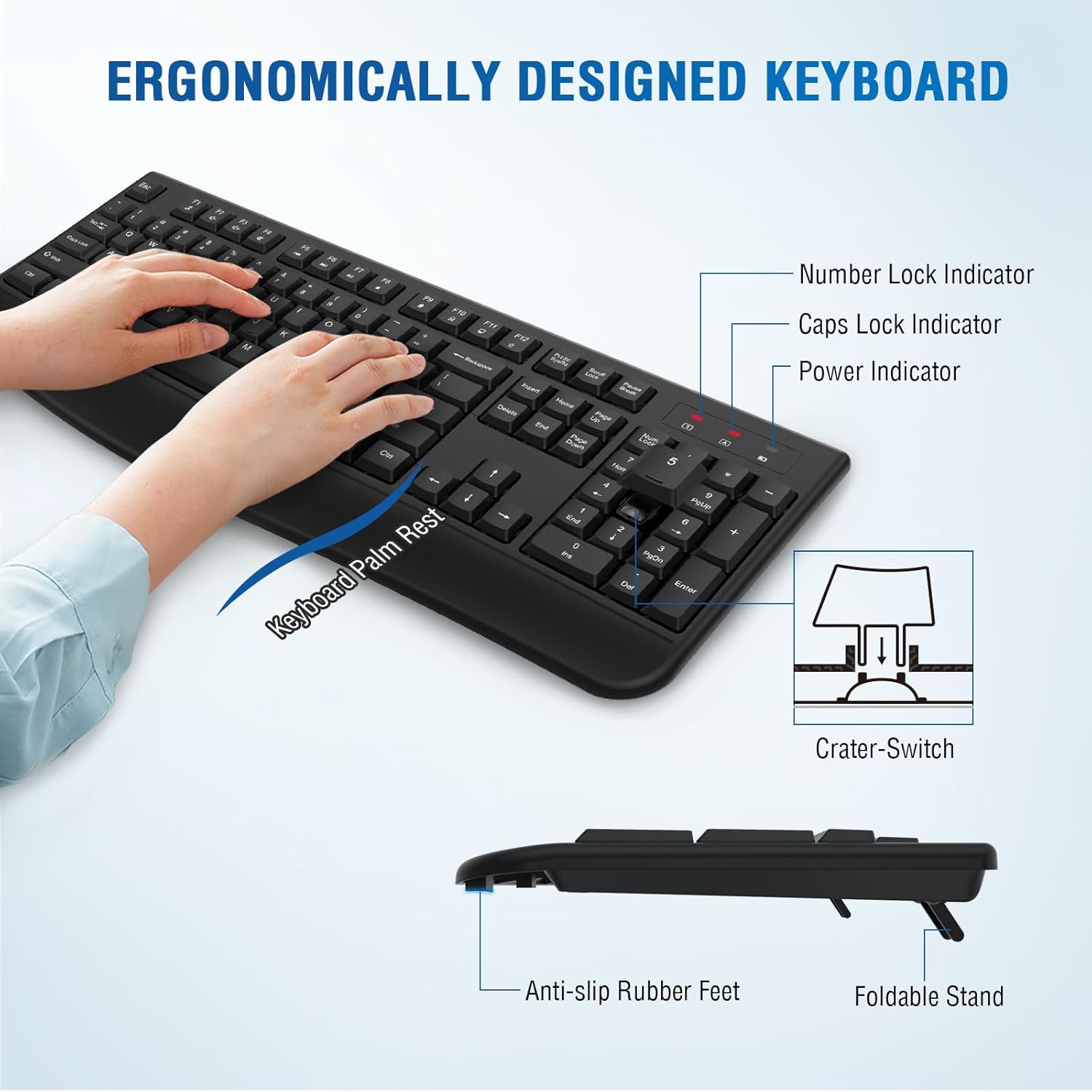 Wireless Keyboard & Mouse Combo Full-Size w/ Palm Rest Black #KBM-2400