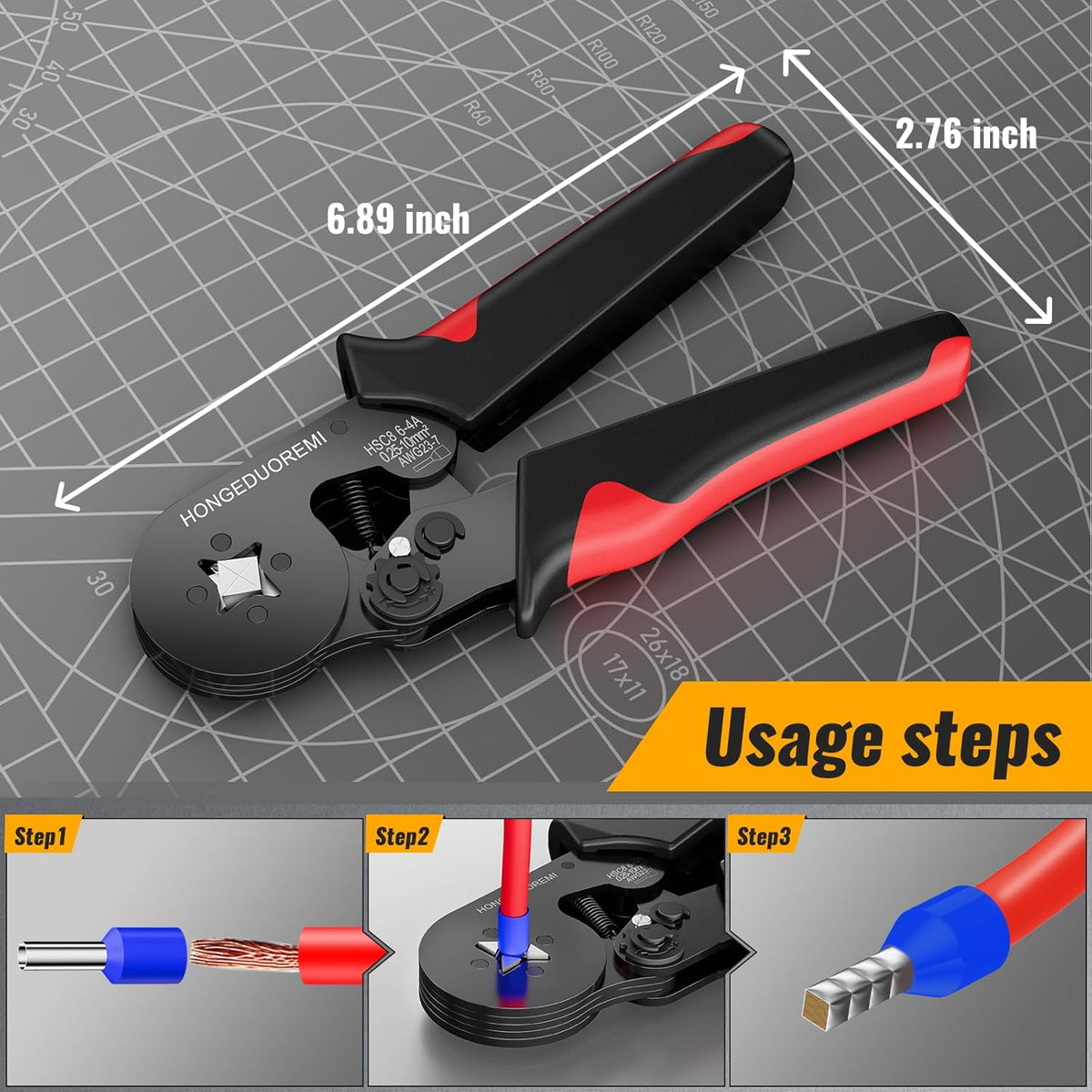 Ferrule Crimping Tool Kit with 1800PCS Wire Ferrules, Self-Adjusting Ratchet Crimper, 4-Corner Crimping Pliers for AWG 20-8 Electrical, Automotive & DIY Wiring