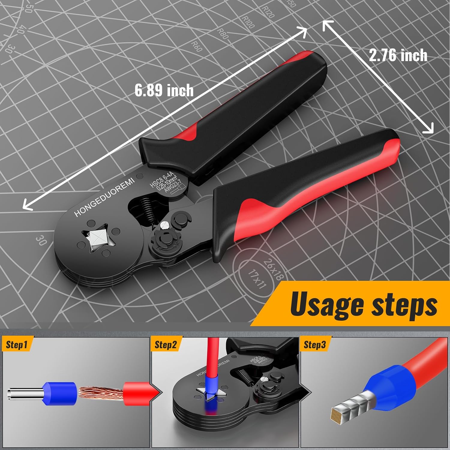 Ferrule Crimping Tool Kit with 1800PCS Wire Ferrules, Self-Adjusting Ratchet Crimper, 4-Corner Crimping Pliers for AWG 20-8 Electrical, Automotive & DIY Wiring