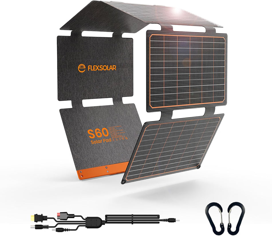 FlexSolar 60W Foldable Solar Panel with USB-C, USB-A QC 3.0 & DC Output