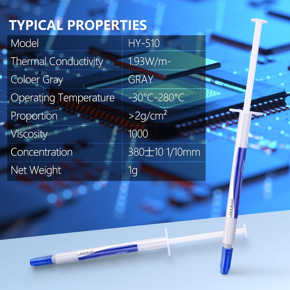 CPU thermal paste, part# TP 1G, carbon based heat sink grease, with properties listed.
