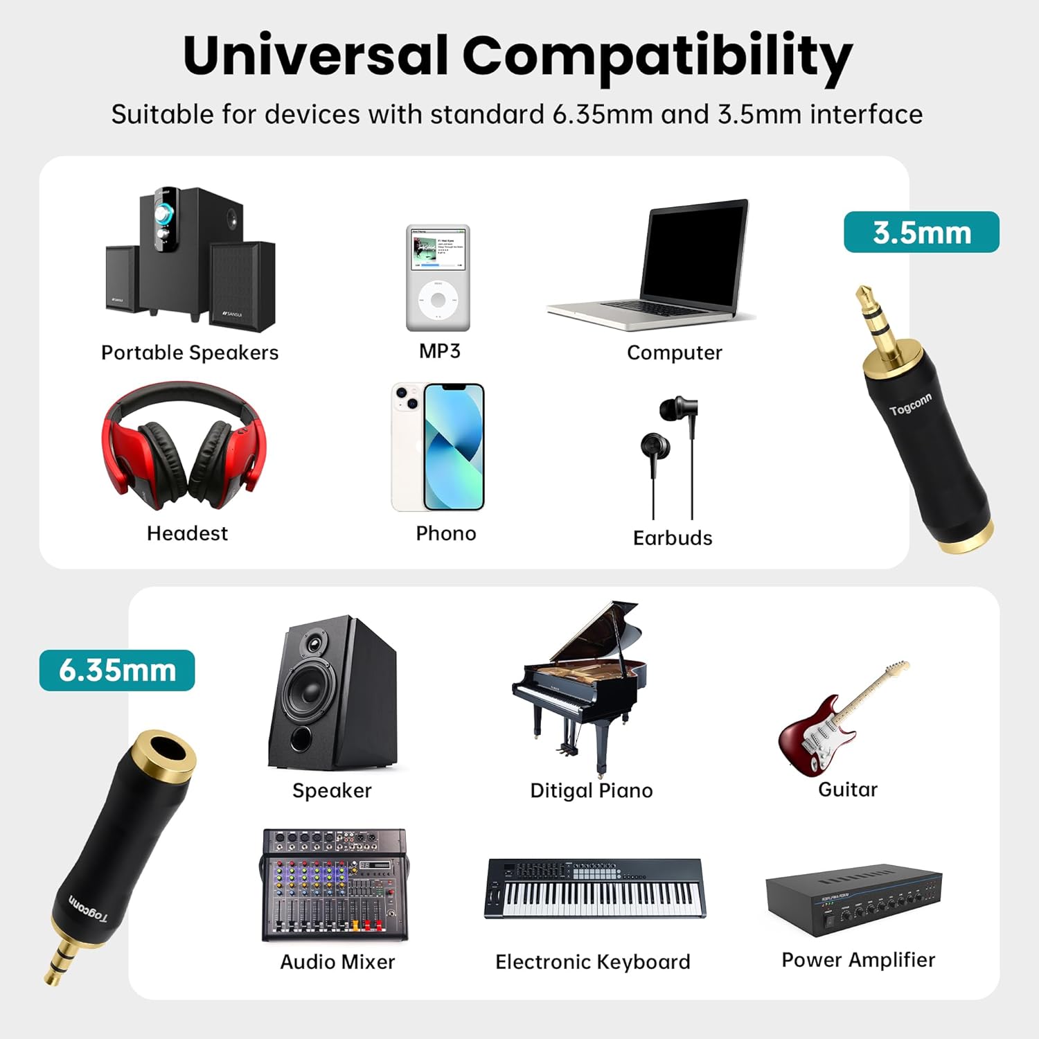 1/8" to 1/4" - 3.5mm TRS Stereo Male to 6.35mm Female Adapter – Gold-Plated