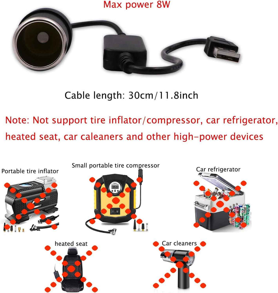 USB-A Male to 12V Car Cigarette Lighter Socket Adapter