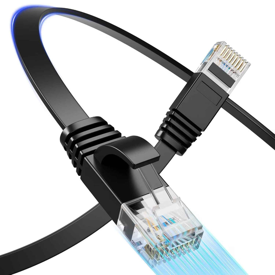 Cat6 Flat Ethernet Cable, 50 ft, 10Gbps, Black