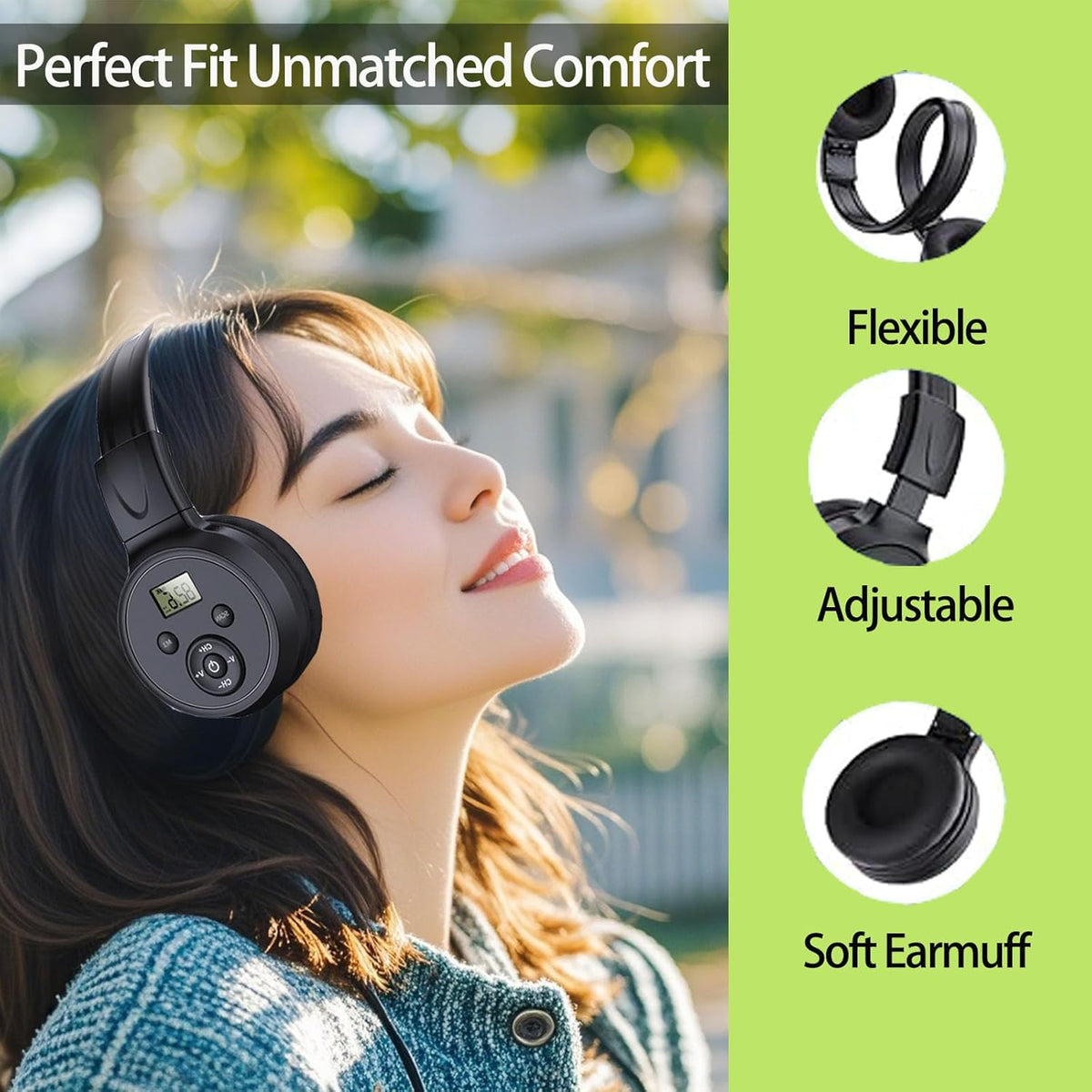 Rechargeable FM Radio Headphones with Soft Ear Muffs & Built-In Receiver