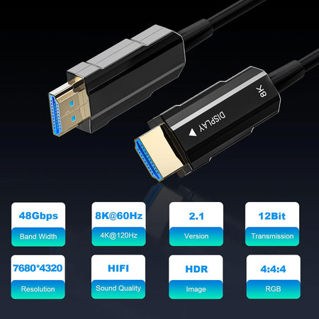 8K HDMI 2.1 Fiber Optic Cable 150ft 48Gbps Ultra High Speed