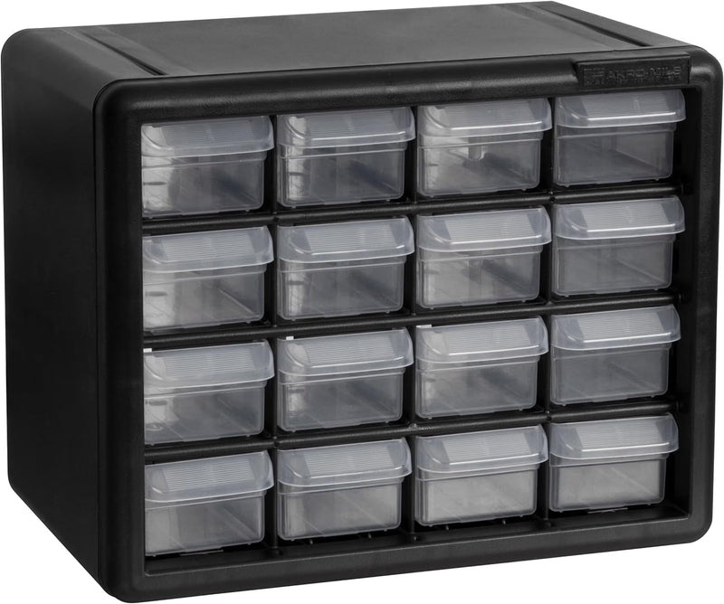 Akro-Mils 16-Drawer Plastic Storage Cabinet, 10.5"W x 6.5"D x 8.5"H, Black