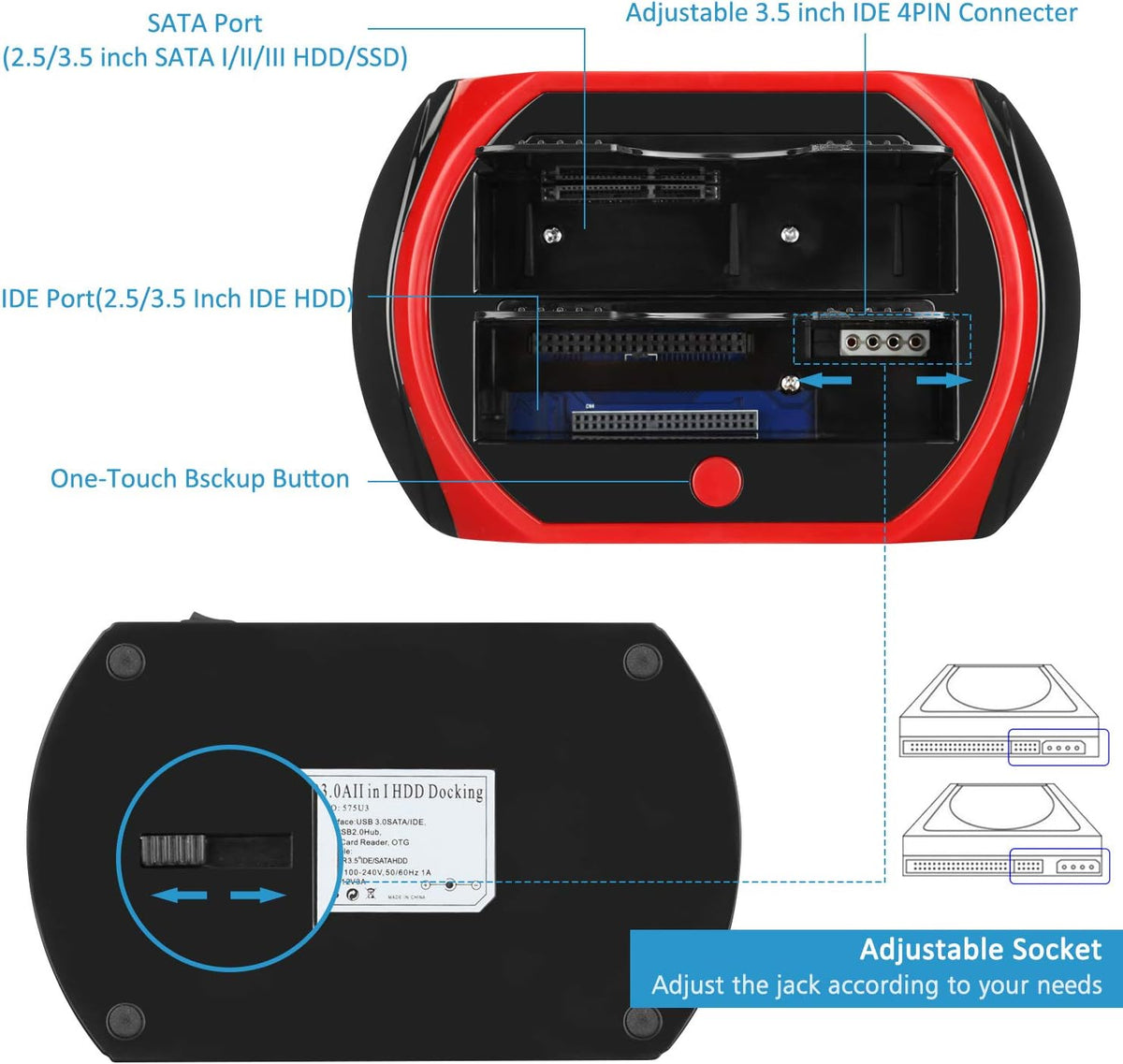 TCC-S862-US Hard Drive Docking Station USB 2.0 Dual Slot SATA IDE with Card Reader