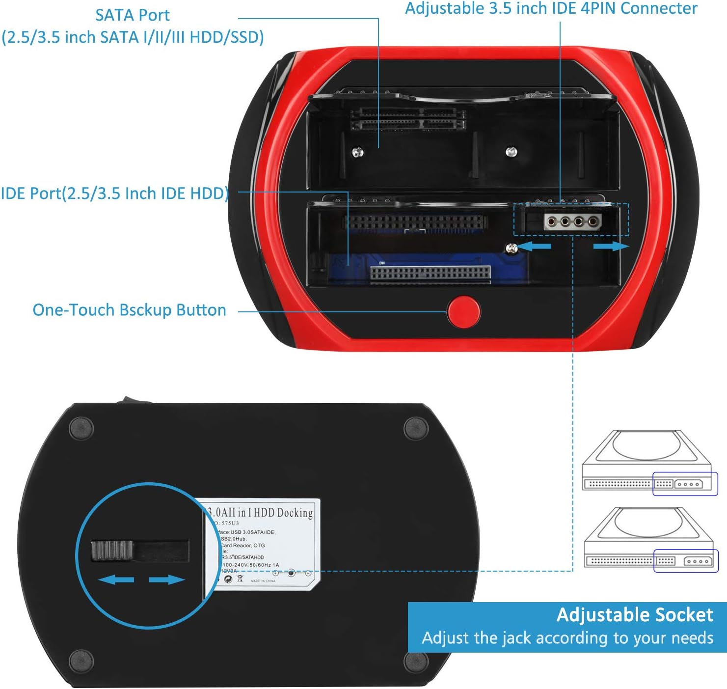 TCC-S862-US Hard Drive Docking Station USB 2.0 Dual Slot SATA IDE with Card Reader