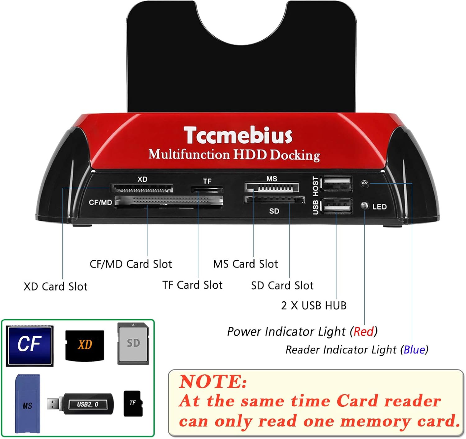 TCC-S862-US Hard Drive Docking Station USB 2.0 Dual Slot SATA IDE with Card Reader