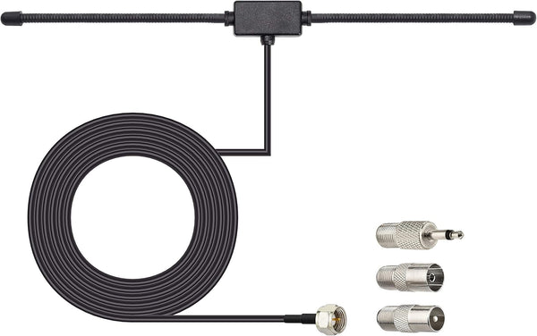 FM Radio Dipole Antenna – 75 Ohm Adhesive Mount with 10ft Cable & Universal Adapter Kit