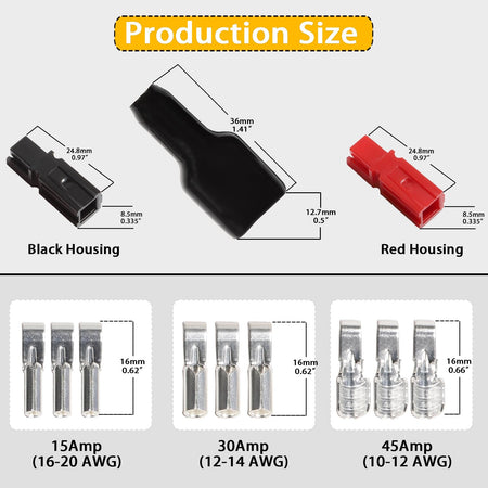 15/30/45A Battery Connector & Crimp Tool Kit – AWG10-20, Red/Black Quick Disconnect Set**