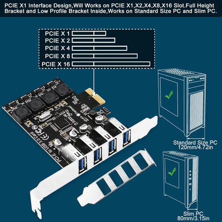 FebSmart PCIe 4-Port SuperSpeed USB 3.0 Expansion Card (FS-U4L-Pro) Black
