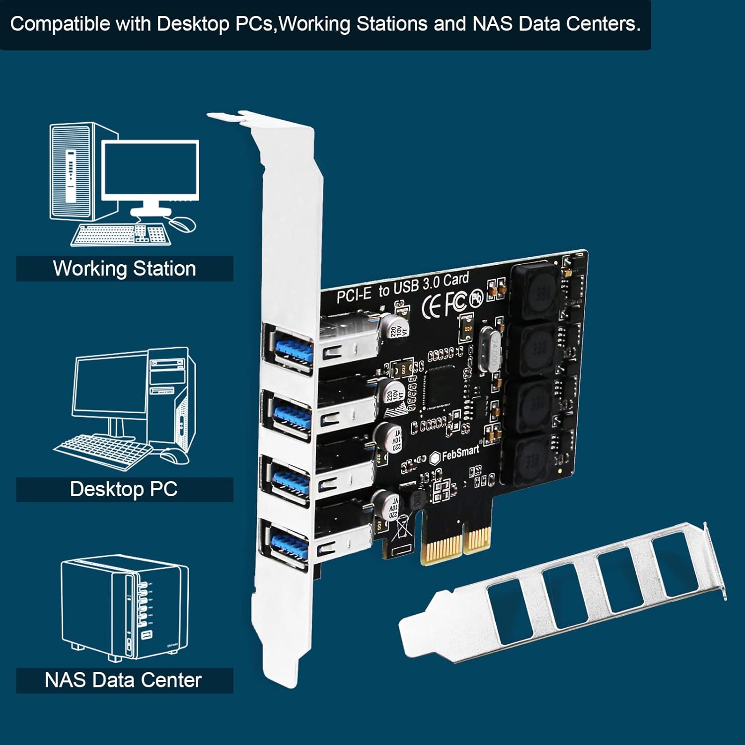 FebSmart PCIe 4-Port SuperSpeed USB 3.0 Expansion Card (FS-U4L-Pro) Black