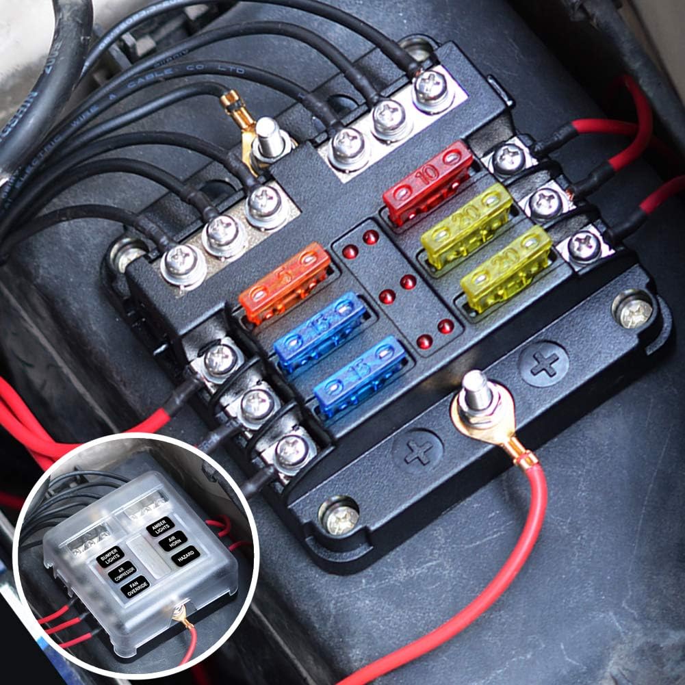 6 Way 12V Blade Fuse Block with LED Indicator & Cover