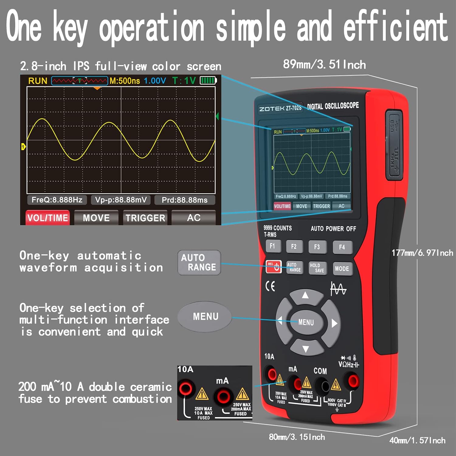 2-in-1 Oscilloscope Multimeter – 10MHz Bandwidth,
