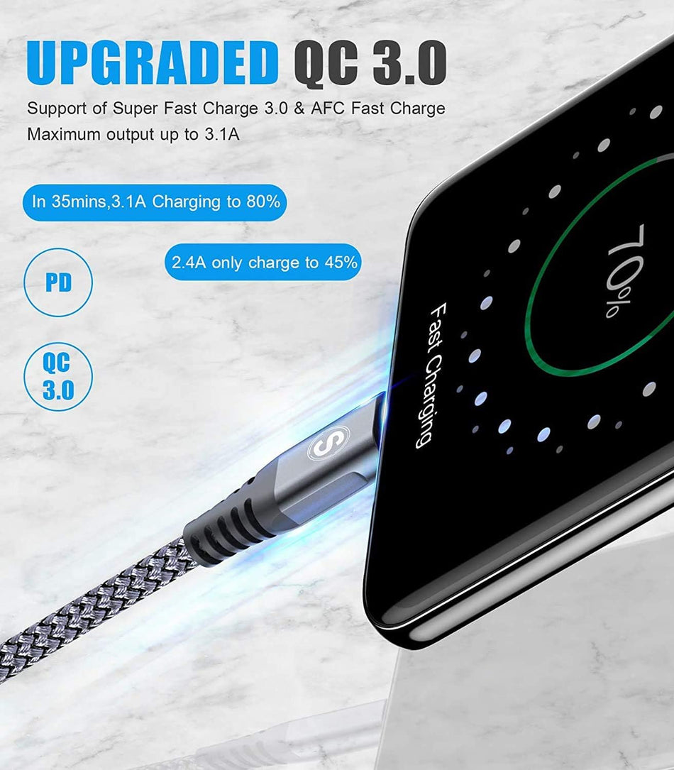 USB Type-C Charger Cable 10ft 3.1A Fast Charging & Sync