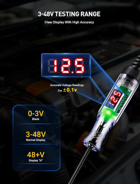 3-48V Automotive LED Voltage Tester with Polarity Indicator
