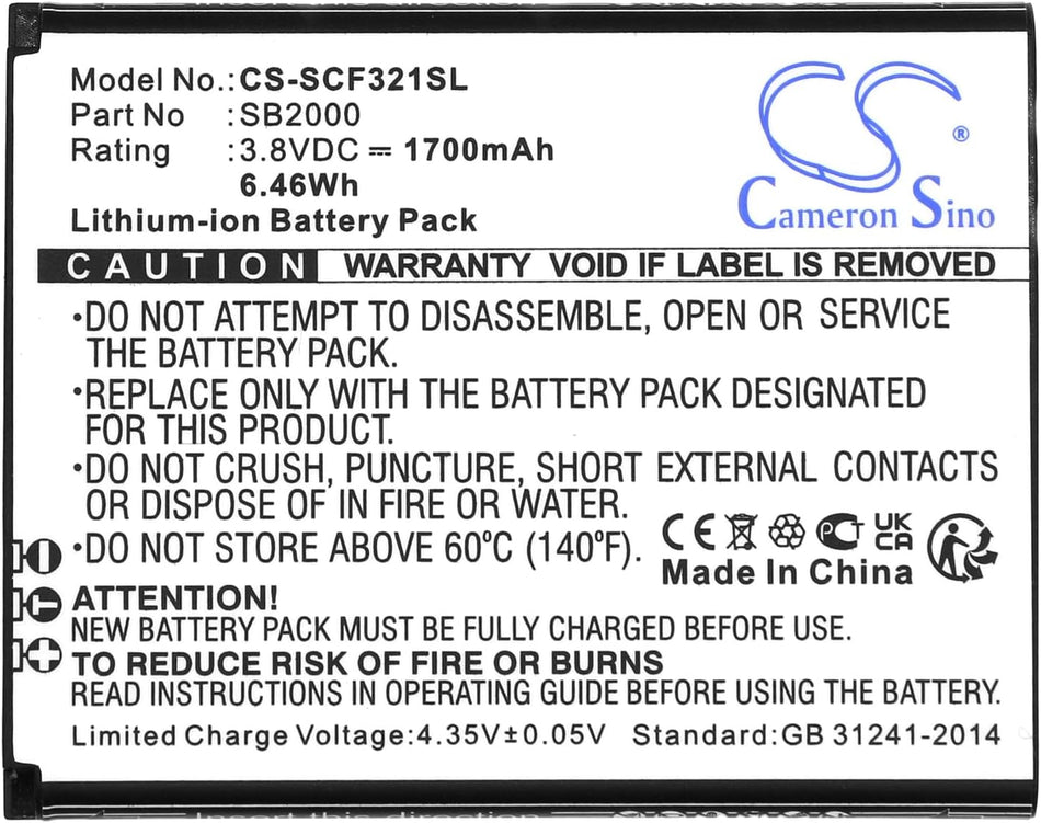 1700mAh / 6.46Wh Replacement Battery for Flip SC3218B, Flip SC3218T, SB2000