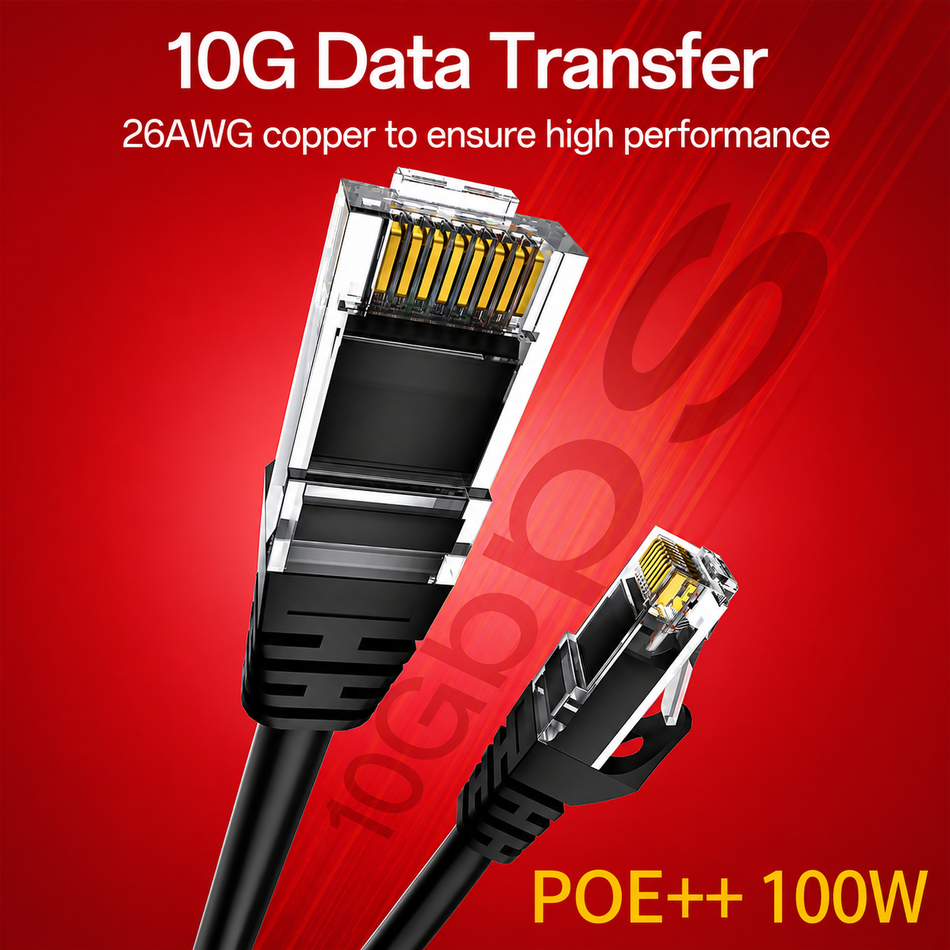 Cat 6 Ethernet Cable 2FT | 10Gbps High-Speed Pure Copper UTP Patch Cable – Black