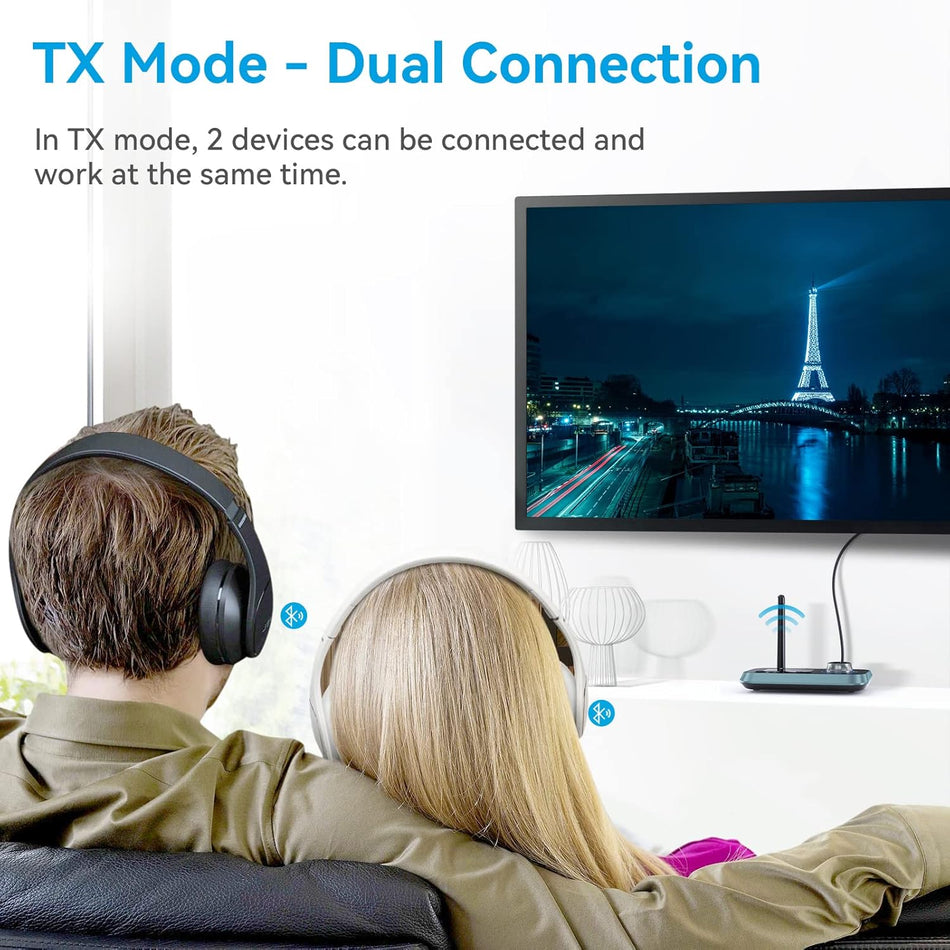 Bluetooth Transmitter – Dual Headphones, RCA/AUX/Optical, LCD
