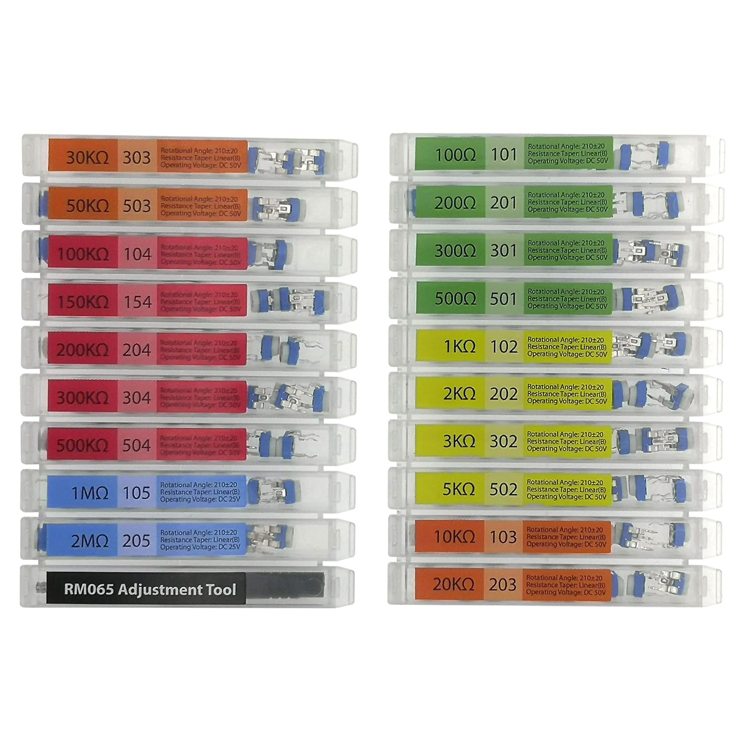 Trimmer Potentiometer – Linear (B), DC 50V, 210° ±20° Rotation (8-Pack)