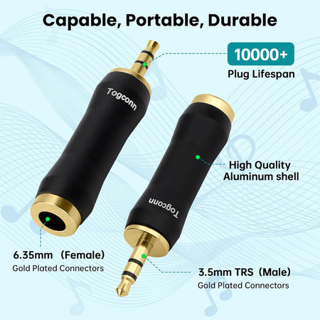 1/8" to 1/4" - 3.5mm TRS Stereo Male to 6.35mm Female Adapter – Gold-Plated